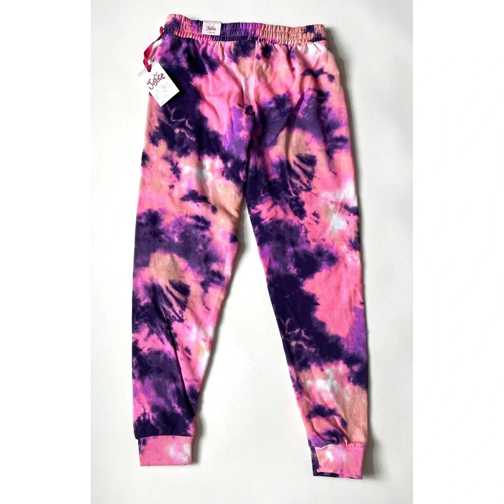 Justice Size L 12-14 Girls Tie Dye Joggers Pink Purple NWT